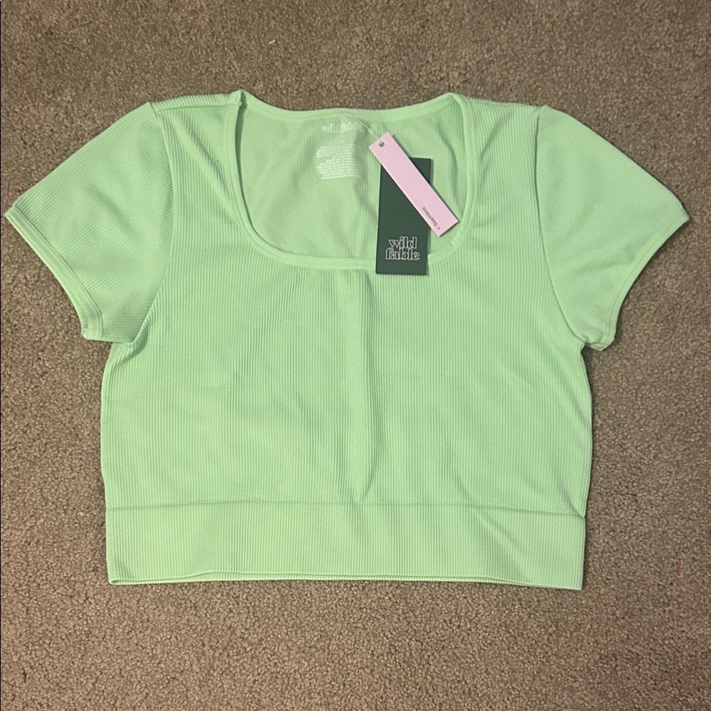 Wild Fable Light Green Ribbed Short Sleeve Top